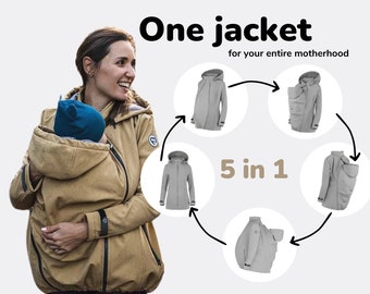 Enigma 5in1 BACK/FRONT Softshell Babywearing jacket,  carrier jacket, softshell baby carrying jacket for women Mustard