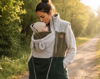 3-in-1 Reversible Babywearing Vest with Maternity Panel | Corduroy & Polar Fleece | Olive