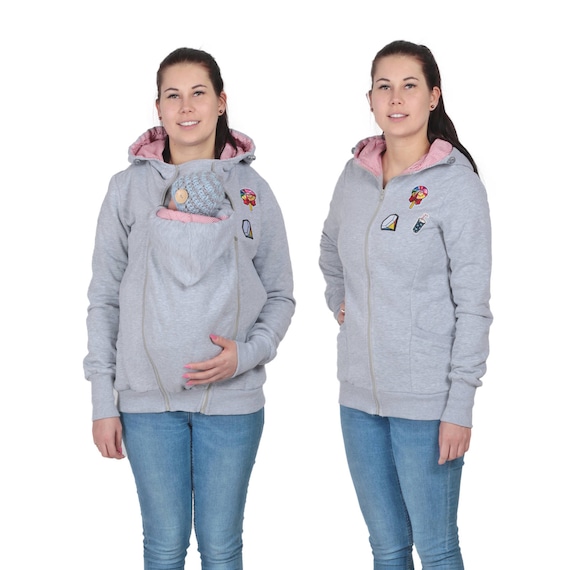 mom and baby hoodie carrier