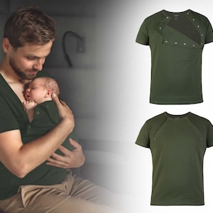 T-shirt kangourou peau à peau pour papa Nouveau papa en coton KAKI, cadeau de Noël