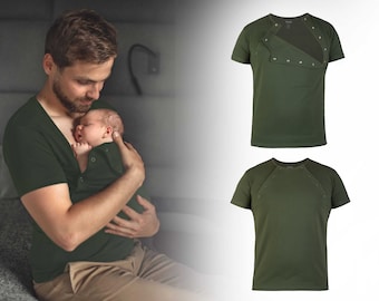 Kangaroo Skin to Skin Bonding Care T-shirt voor DAD Katoenen shirt nieuwe vader KAKI, kerstcadeau