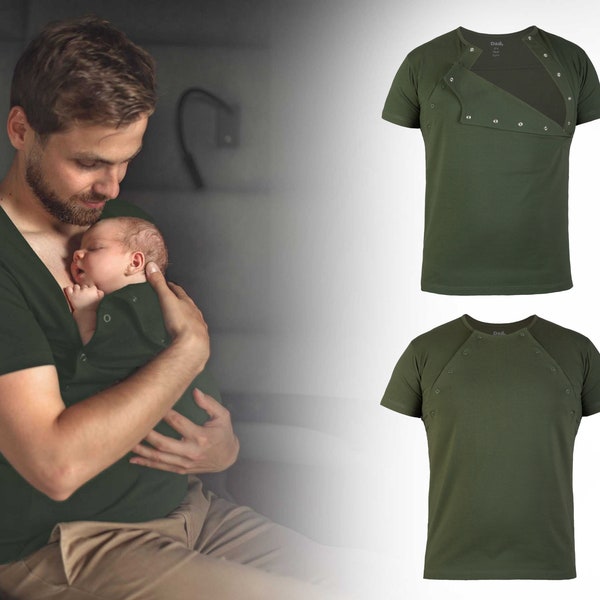 Kangaroo Skin to Skin Bonding Care T-shirt for DAD Cotton new dad shirt KHAKI