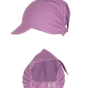 Babytragen Babymütze aus Muslin Kopftuch mit doppeltem Verstellsystem, Mütze, Sonnenhut, Kopfbedeckung Blueberry
