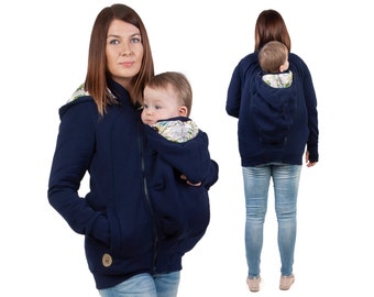 POLA FRONT/BACK Manteau de portage 5 en 1 Maternité Grossesse Sweat à capuche kangourou multifonctionnel Veste de portage bleu marine