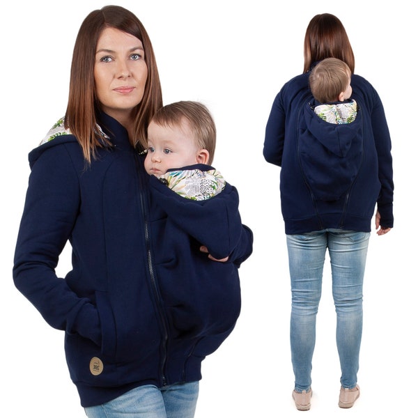 POLA FRONT/BACK 5in1 Babywearing coat Maternity Pregnancy Multifunctional Kangaroo hoodie baby carrying jacket Navy