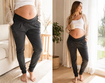 Pantalones de maternidad para mujer, de punto elástico, para embarazadas, color grafito.