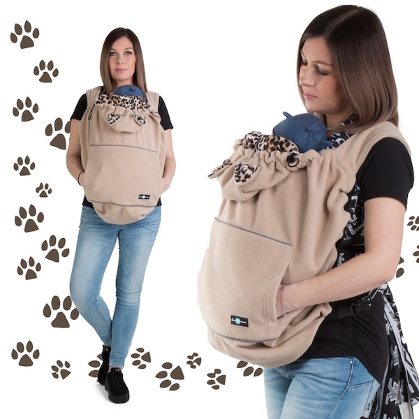 FUN2BEMUM ANIMAL design Fleece BABY Tragecover Tragebadeckung mit  Tigerohren Hellbraun