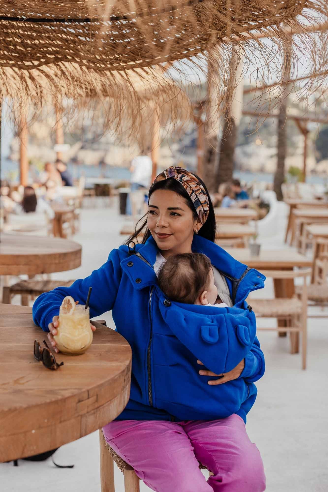 POLA Front/Back 5in1 Babywearing coat Maternity Pregnancy Multifunctional Kangaroo hoodie baby carrying jacket COBALT