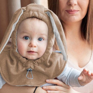 Fun2bemum 0-4 years Hooded Cowl baby hat,baby bunny ears, Toddler Neck Warmer, Kid Winter Ear Hat, boy hat, hood, newborn balaclava BEIGE