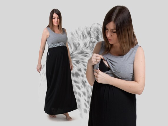 black nursing maxi dress