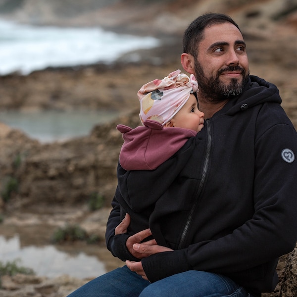 Veste de portage 3en1 TOMY recto/verso HOMME pour papa Sweat à capuche kangourou multifonctionnel pour portage de bébé NOIR