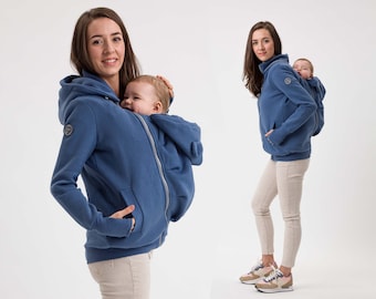 POLA  Front/Back 5in1 Babywearing coat Maternity Pregnancy Multifunctional Kangaroo hoodie baby carrying jacket JEANS BLUE