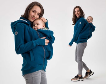 POLA Tragejacke Tragepullover Vorne/Hinten für Mama & Baby PETROL