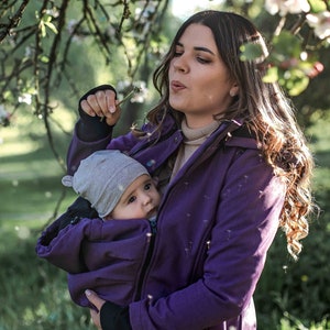 EVEREST 6in1  BACK/FRONT Softshell Babywearing jacket, carrier jacket, softshell baby carrying, maternity Purple Melange  tandem babywearing