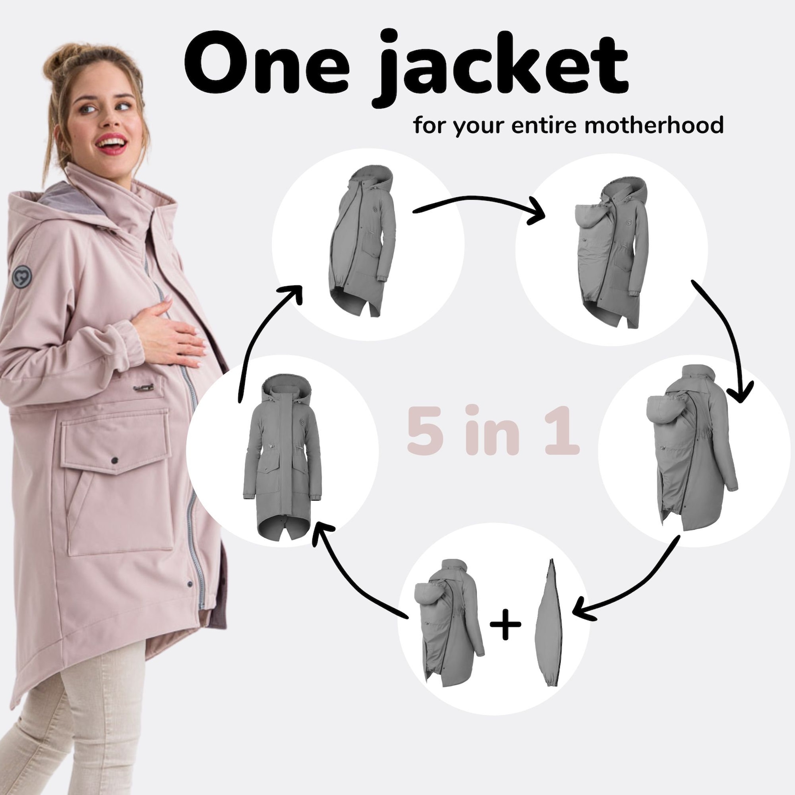 5in1 Babywearing Parka Coat , Maternity Coat, FRONT/BACK Carrying