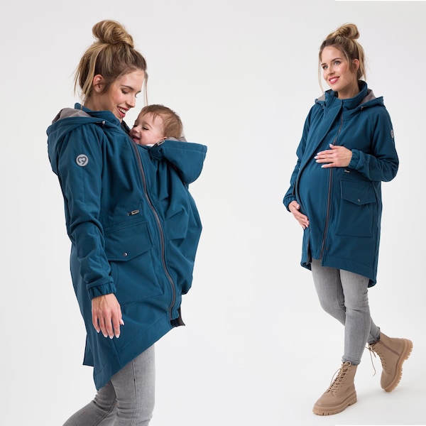 Parka de portage 5 en 1, manteau de maternité, veste de portage AVANT/ARRIÈRE, multifonctionnel, porte-bébé, vert pétrole