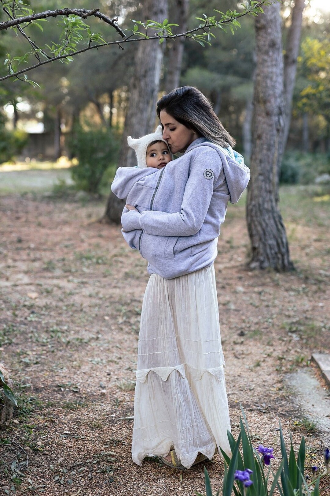 POLA 3in1 Tragejacke Tragepullover für Mama Baby GRAU/MINT