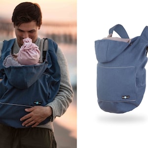 Funda portabebés para PAPÁ, funda de porteo, funda Softshell para portabebés, INDIGO MELANGE
