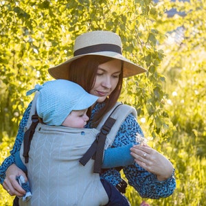 Babytragen Babymütze aus Muslin Kopftuch mit doppeltem Verstellsystem, Mütze, Sonnenhut, Kopfbedeckung Bild 3