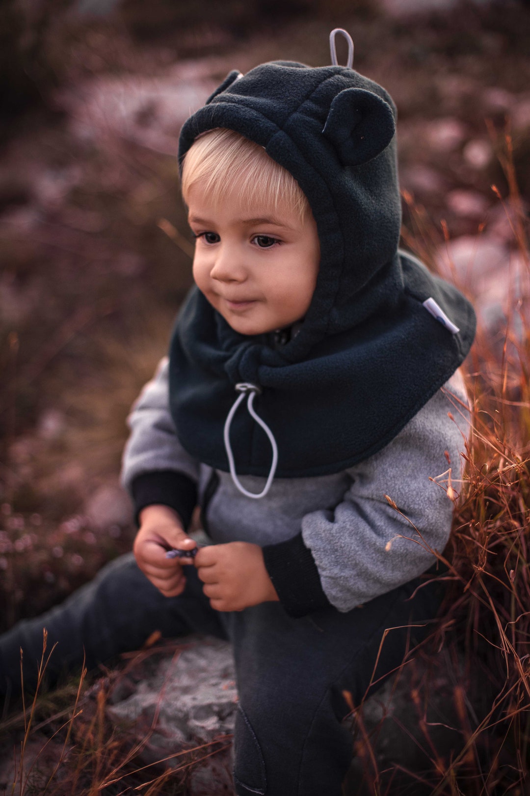 Hooded Cowl Baby Hat, Bear Ears, Bear Hat, Toddler Neck Warmer, Kid