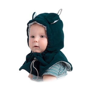 0-4 years Hooded Cowl baby hat, bear ears, bear hat, Toddler Neck Warmer, Kid Winter Ear Hat, boy hat, baby hood, newborn balaclava PETROL