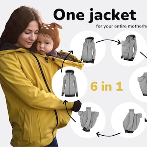 EVEREST 6in1 BACK/FRONT Softshell Babywearing jacket,  carrier jacket, softshell baby carrying jacket for women, NP17 Mustard