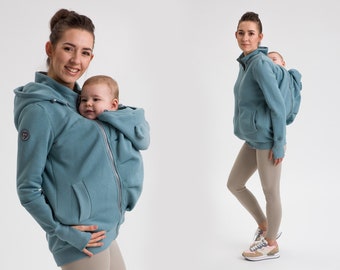 Veste Porte-Bébé Maternité Sweat à Capuche - Poche Kangourou Intégrée - Gris Coton - Taille Unique
