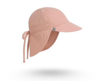 FUN2BEMUM Organic GOTS Babywearing Muslin baby sun hat neck protection with a soft brim, double adjustment system head scarf sun protection