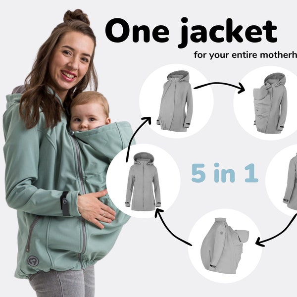 Enigma 5in1 BACK/FRONT Softshell Babywearing jacket,  carrier jacket, softshell baby carrying jacket for women MINT