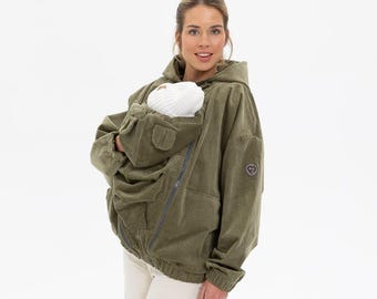 3-in-1 Corduroy Bomber Jacket for Pregnancy and Babywearing, Oversized, OLIVE