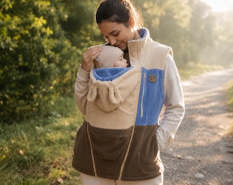 3in1 Babywearing Vest | Reversible Maternity Vest | Front Baby Carrier Vest | Pregnancy Vest with Babywearing Insert | Corduroy Fleece BLUE