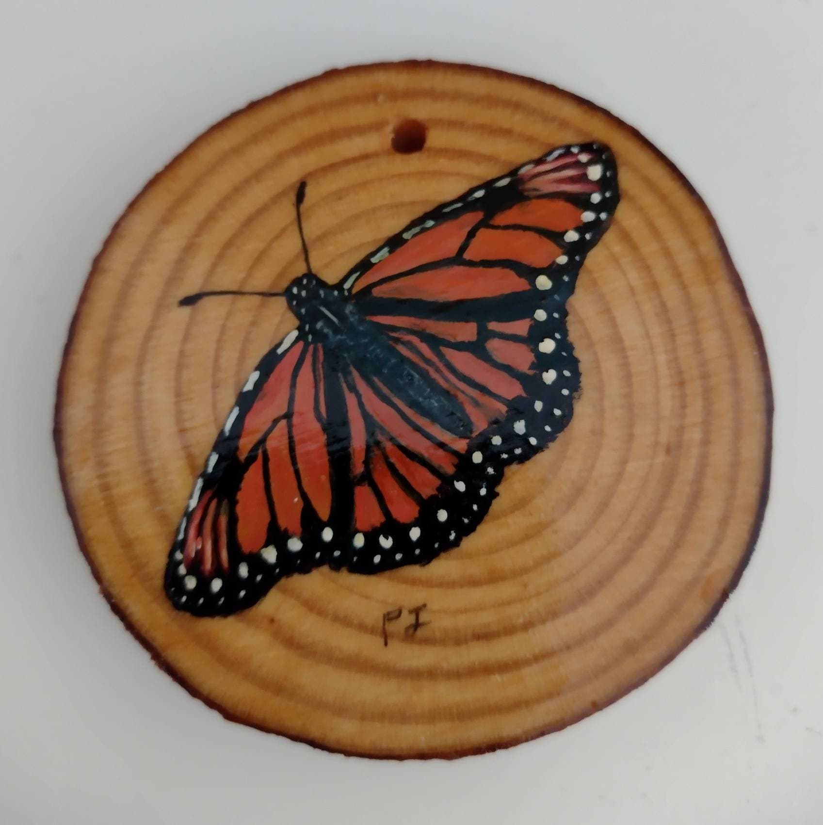 Butterfly Painted on Log Slice and Varnished to Bring Out the Etsy