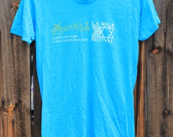 Vintage 1985 A Walk Through Jerusalem L.A. Walk Festival Los Angeles Unisex Small Blue T shirt