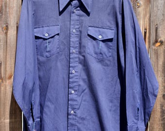 Vintage 1970s K Mart Navy Blue Mens Button Up Shirt