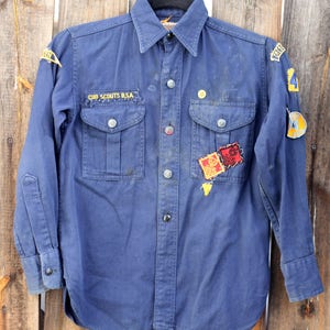 Rare Vintage 1940&#39;s Boy Scouts Of America Uniform Button Down Blue Shirt