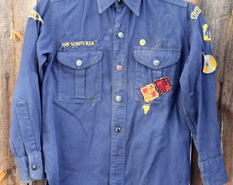 Rare Vintage 1940's Boy Scouts Of America Uniform Button Down Blue Shirt