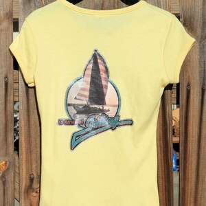 Vintage 1970s Id Rather Be Sailing Womens Medium Yellow Iron On Graphic T shirt