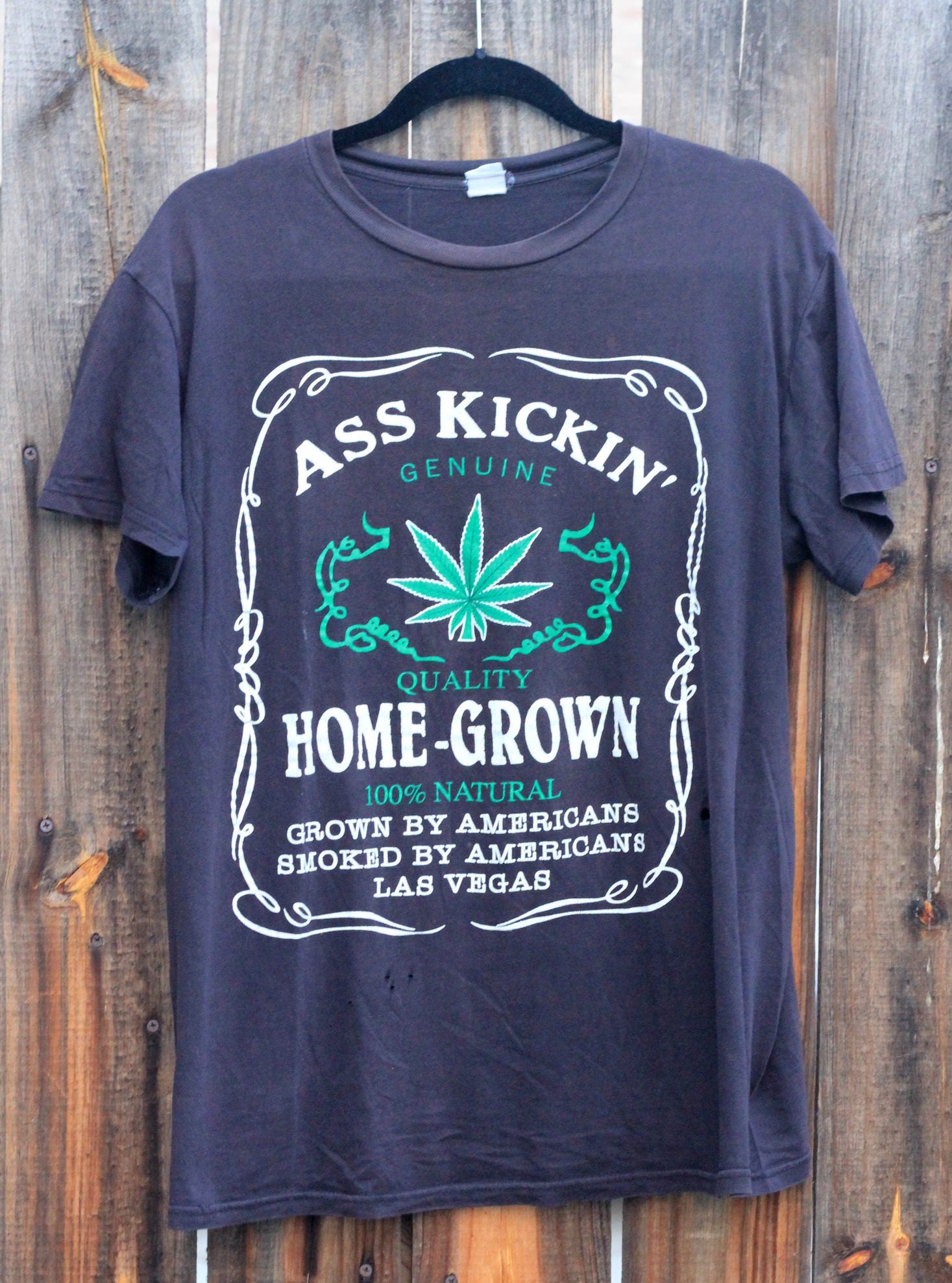 〜90's ASS KICKING  GROWN tee Vintage 1980s Ass Kickin Home Grown 100% Natural Marijuana Mens