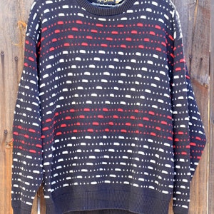 Vintage 1990s Alan Stuart Mens Red White and Black Knit Sweater