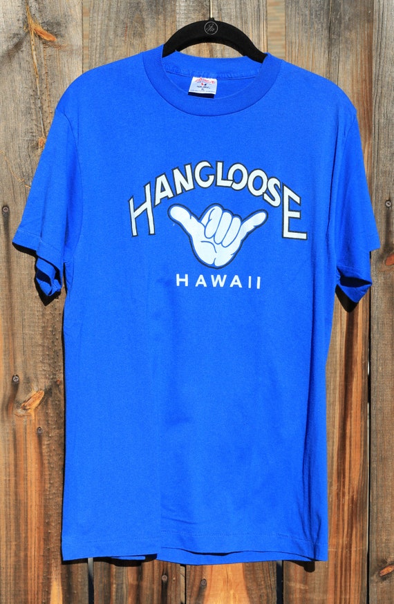 Vintage 1990s Hang Loose Hawaii Mens Blue Medium T
