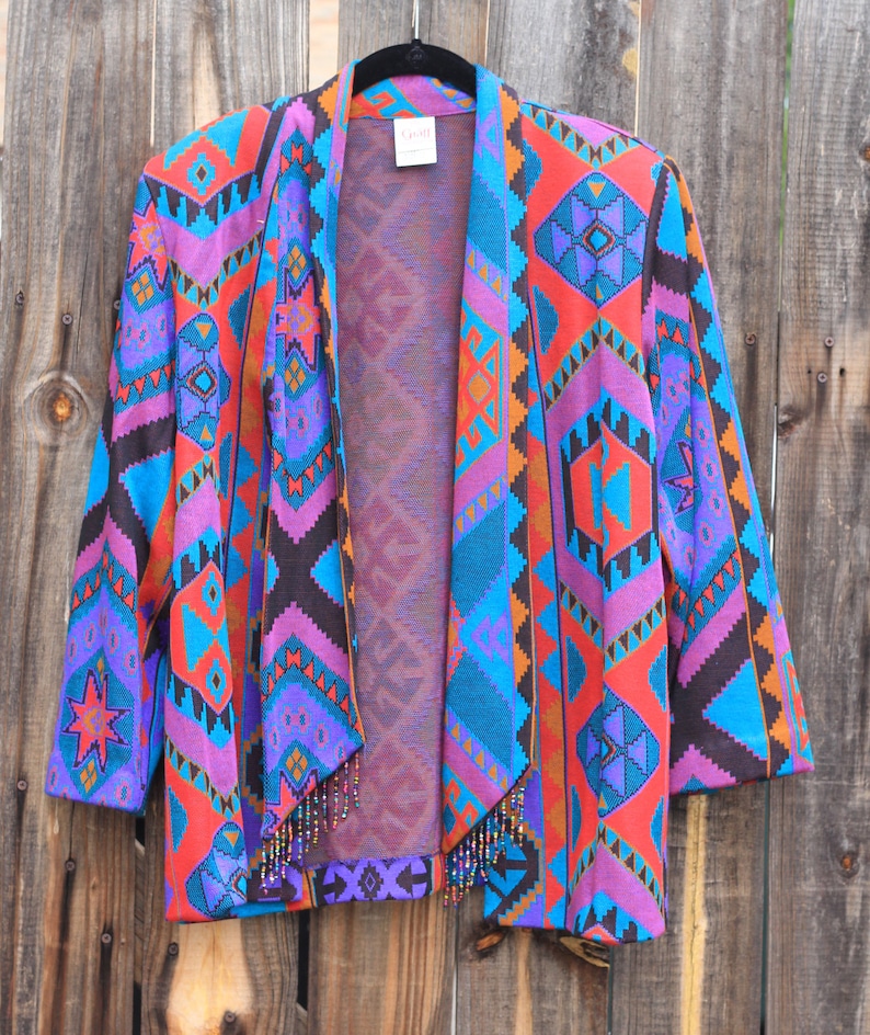 Vintage 1980s Graff Womens Large Tribal Pattern Sweater Cardigan
