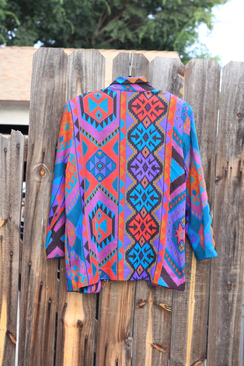 Vintage 1980s Graff Womens Large Tribal Pattern Sweater Cardigan