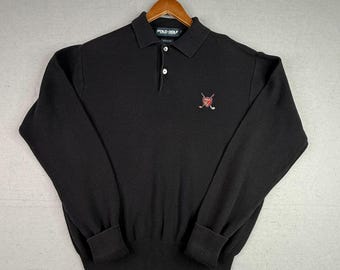 VTG Ralph Lauren Polo Golf Knit Sweater Mens Large Black Polo Crest