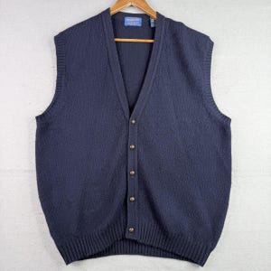 Vintage Pendleton Sweater Vest Mens Large Blue Shetland Wool Button Front immagine 1