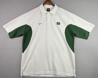 Vtg Marshall University Nike Dri-FIT Polo Mens XL White Green Thundering Herd
