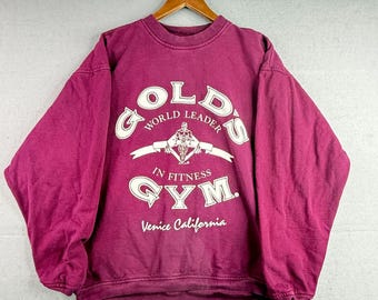 Vintage Golds Gym Venice Sweatshirt Mens Medium Burgundy Crewneck Made USA