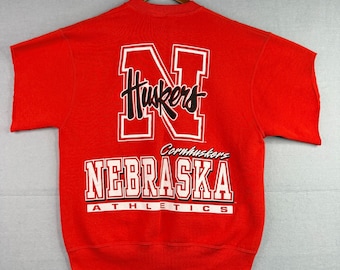 Vintage Nebraska Cornhuskers Sweatshirt Adult Large Red Cut Short Sleeve College