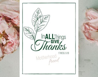 Thankful Printable, Minimalist Thanksgiving Decor, 1 Thessalonians 5:18 Printable, In All Things Give Thanks, Biblical Printable