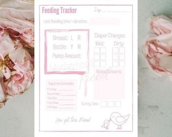 Feeding Tracker, Newborn Printable, Feeding Printable, Bottle Feeding, Breastfeeding Mama, Pumping Tracker, Newborn Schedule, Pink Nursery