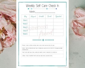 Weekly Self Care Check In, Mama Self Care Tracker, Self Care Printable